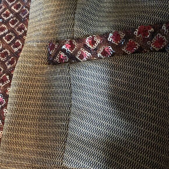 Anthropologie BEATRICE B. Gray Metallic Sequin Border Jacket M - Picture 11 of 15